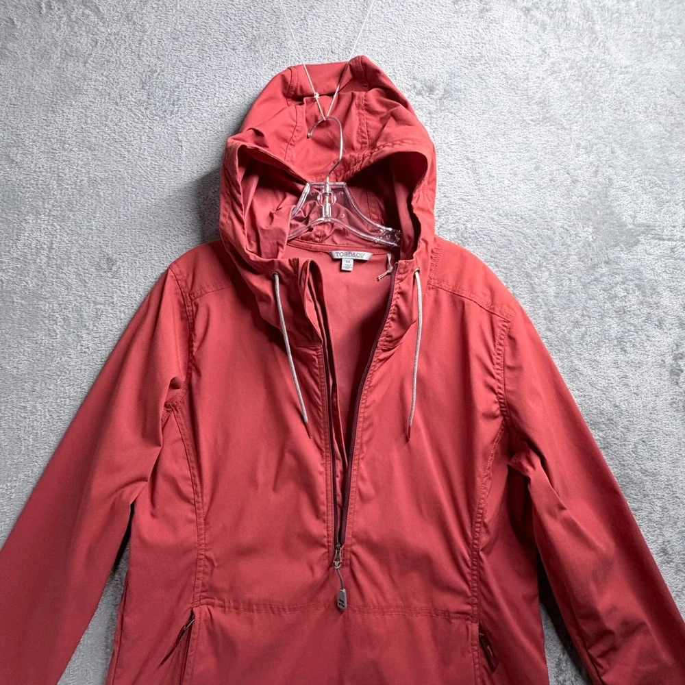 Toad&Co Anorak Jacket Women Medium Red Hooded Windbreaker 1/2 Zip Pocket Stretch